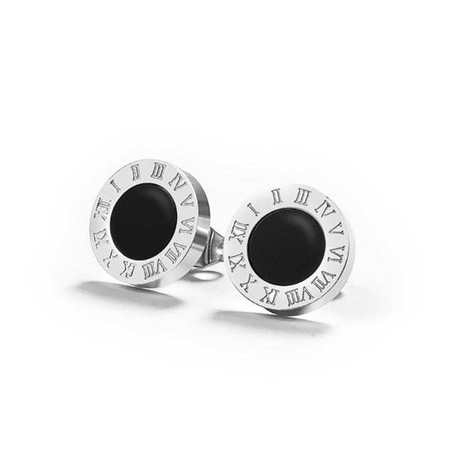 Korean Simple Statement Earrings Stainless Steel Stud Earrings For Women Vintage Roman Numeral Crystal Small Earing 2019 Jewelry