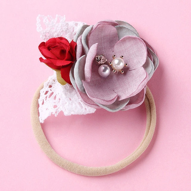 BalleenShiny Fashion Florals Headband Newborn Baby Elastic Princess Hairbands Child Kids Pearl Fresh Style Cute Headwear Gifts