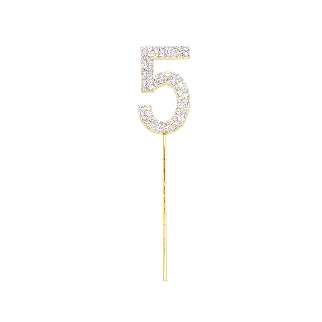 1Pc Glitter Alloy Rhinestone Number Cake Toppers Baby Shower Birthday Decoration Wedding Gold Silver Digital Cakes Dessert Decor