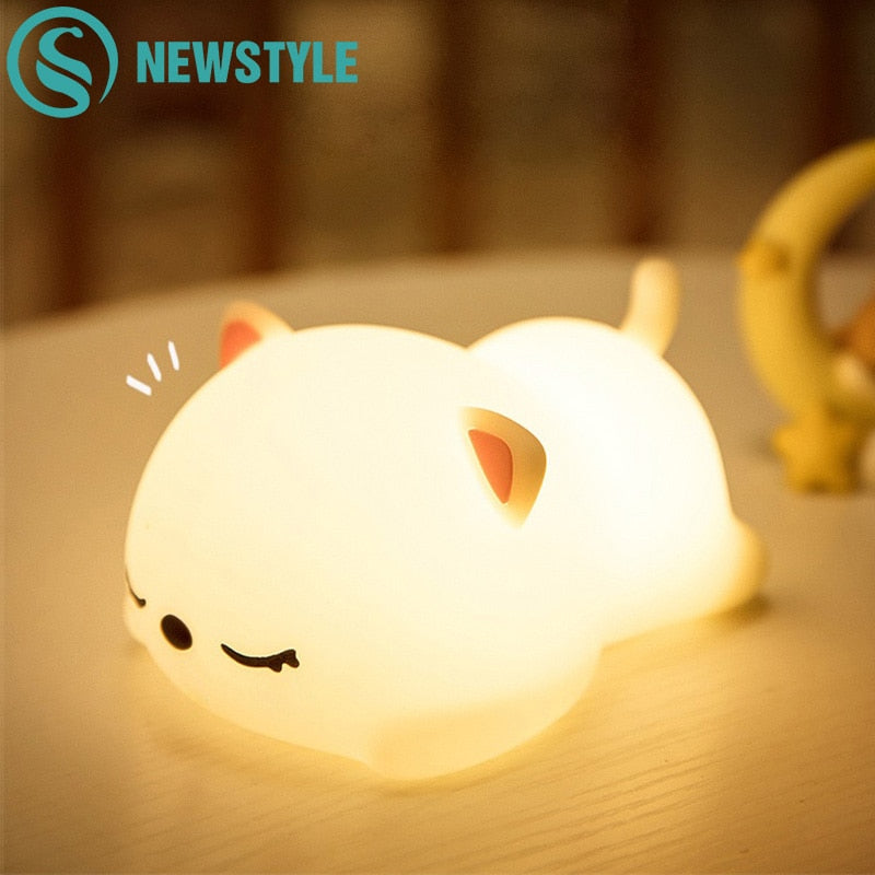 USB Rechargeable Night Light Cat Silicone Night Lights Touch Sensor Bedroom Bedside Lamp With Remote For Kids Baby Gift