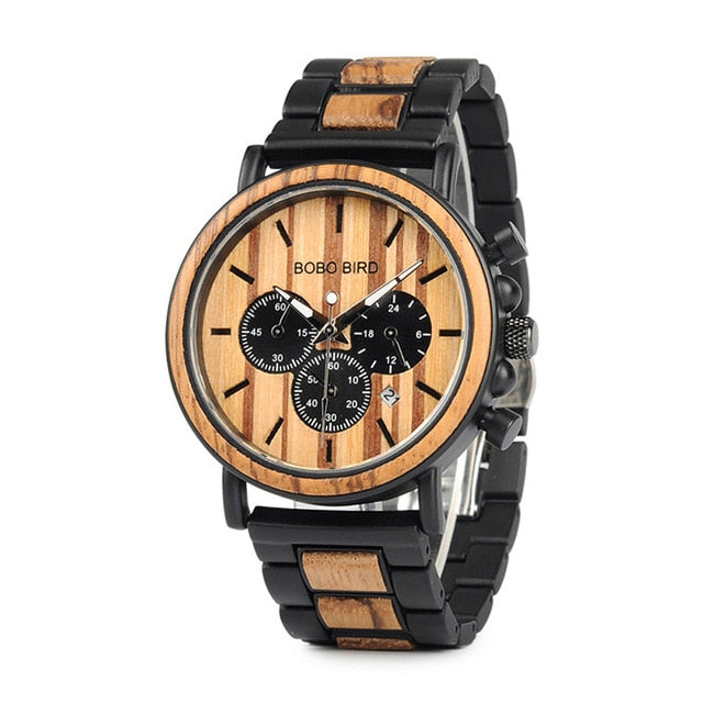 BOBOBIRD Luxury Business Watch Men Wooden Stopwatch Date Display Chronograph Wrist watches relogio masculino Ship From USA