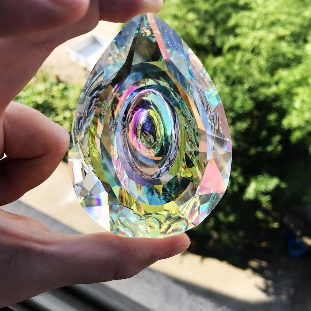 H&D Hanging Crystals Prism Suncatcher for Windows Decoration 76mm AB-Color Chandelier Parts DIY Home Wedding Decor Accessories