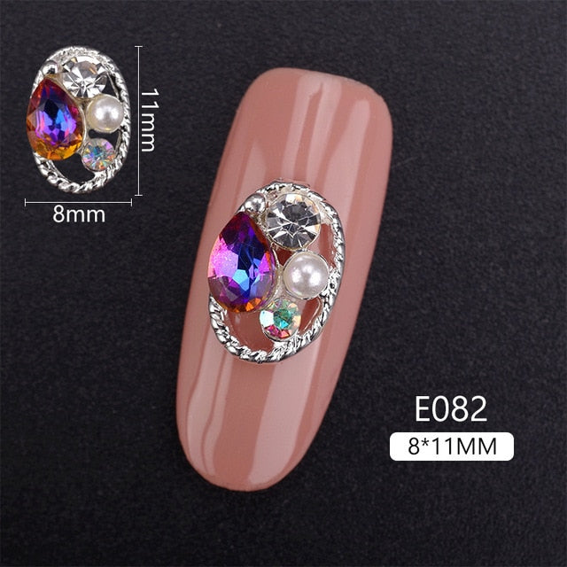 10PCS Hollow Oval Rhinestones Pearl Charms Beauty Glitter Nails Charms Jewelry Accessories Metal for 3D Nail Art Decoration Hot