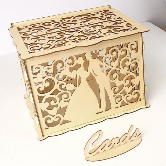 Wedding Card Boxes Wooden Box Wedding Supplies DIY Couple Deer Bird Flower Pattern Grid Business Card Wooden Box