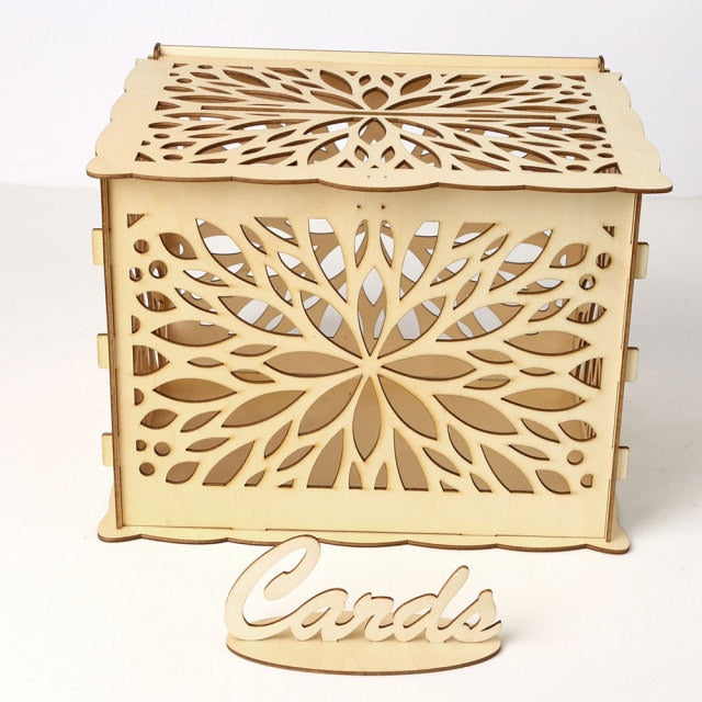 Wedding Card Boxes Wooden Box Wedding Supplies DIY Couple Deer Bird Flower Pattern Grid Business Card Wooden Box