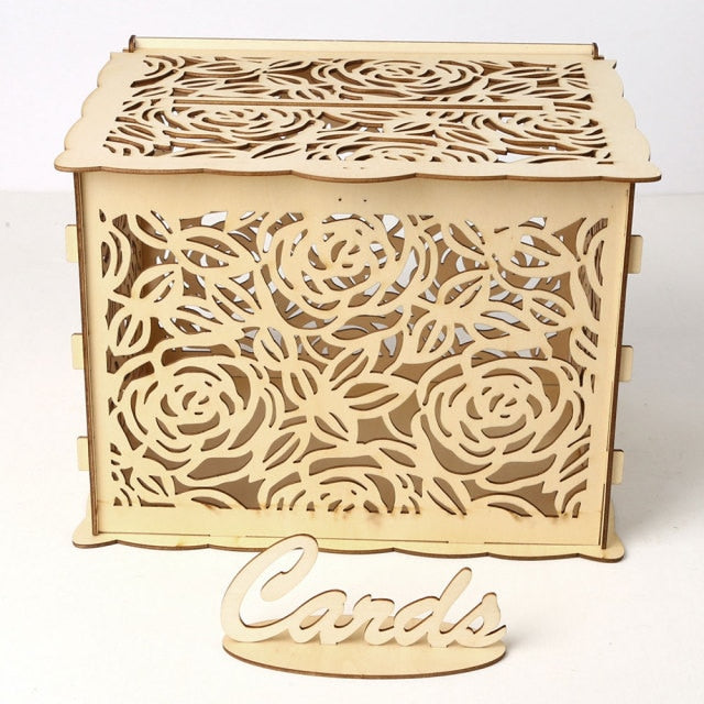 Wedding Card Boxes Wooden Box Wedding Supplies DIY Couple Deer Bird Flower Pattern Grid Business Card Wooden Box