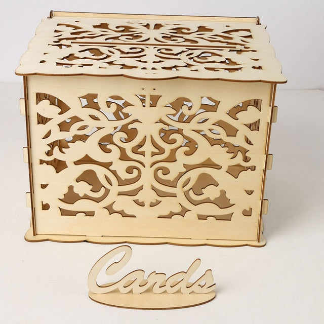 Wedding Card Boxes Wooden Box Wedding Supplies DIY Couple Deer Bird Flower Pattern Grid Business Card Wooden Box