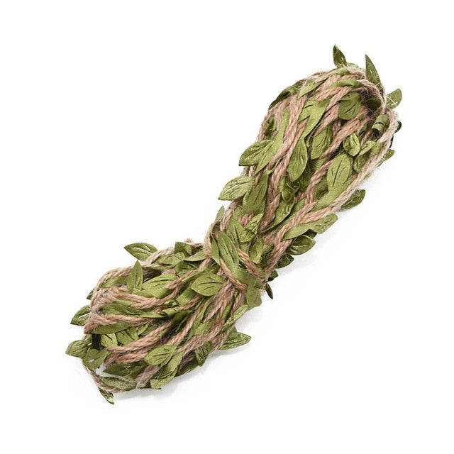 2M 5M Simulation Green Leaves Weaving Hemp Rope DIY Wedding Birthday Wedding Decoration Rattan Gift Bouquet Packaging Rope 5mm