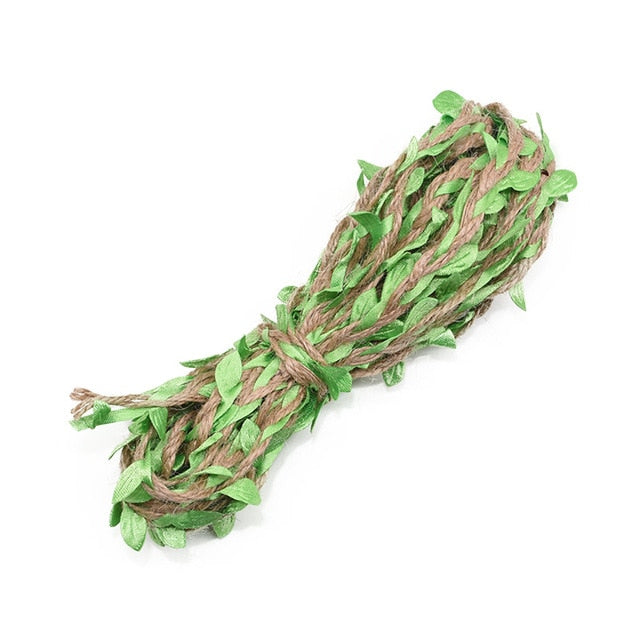 2M 5M Simulation Green Leaves Weaving Hemp Rope DIY Wedding Birthday Wedding Decoration Rattan Gift Bouquet Packaging Rope 5mm