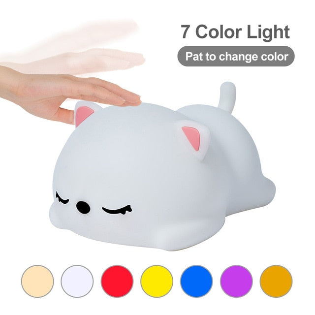 USB Rechargeable Night Light Cat Silicone Night Lights Touch Sensor Bedroom Bedside Lamp With Remote For Kids Baby Gift