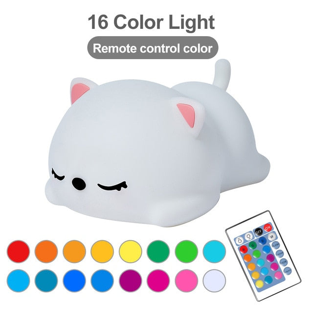 USB Rechargeable Night Light Cat Silicone Night Lights Touch Sensor Bedroom Bedside Lamp With Remote For Kids Baby Gift