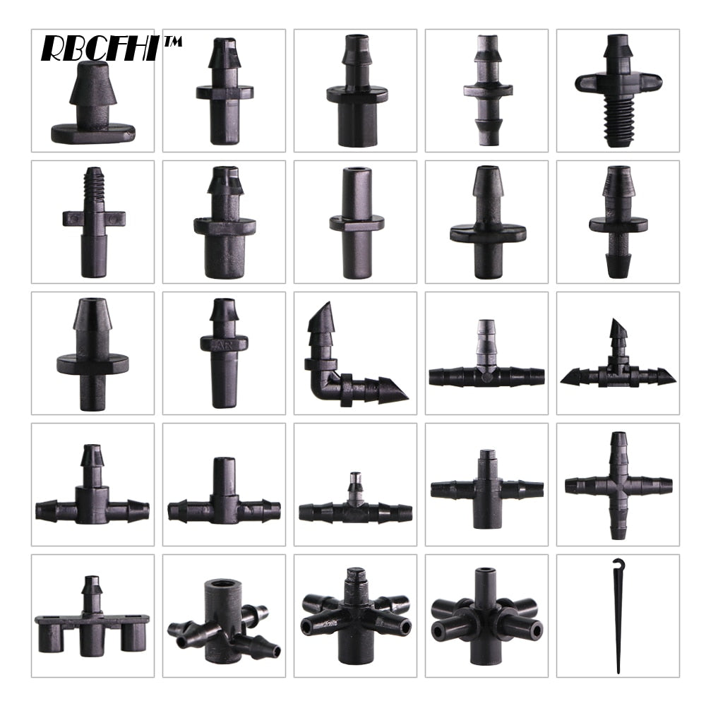 RBCFHI Garden Irrigation Connectors Barbed Single Double Tee Elbow Drip Arrow Cross Coupling Watering Fitting For 3/5 4/7mm Hose