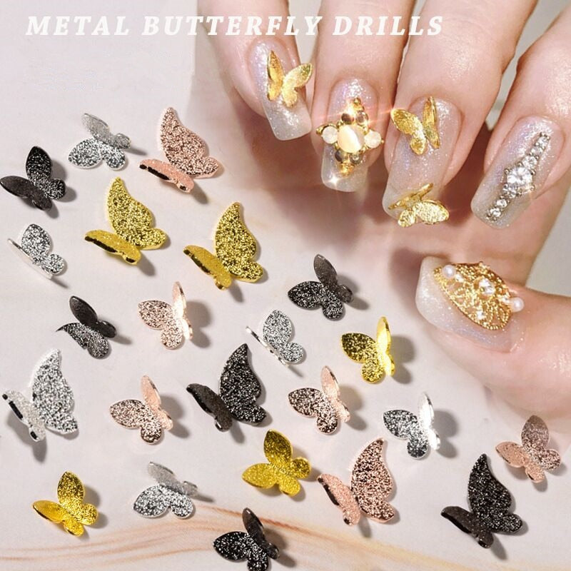 50 Pcs Metal Alloy Butterfly Design 3D Nail Art Decorations Charm Pixie Jewelry Gem Japanese Style Manicure Design Accessories