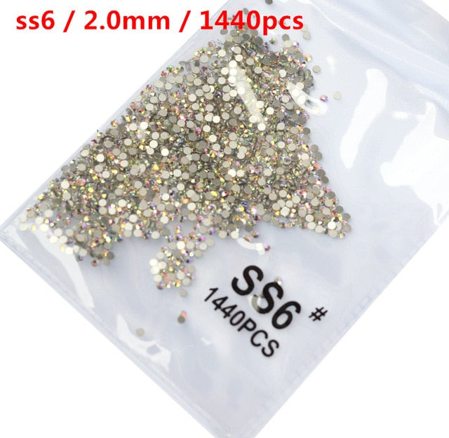 SS3-ss8 1440pcs Clear Crystal AB gold  3D Non HotFix FlatBack Nail Art Rhinestones Decorations Shoes And Dancing Decoration