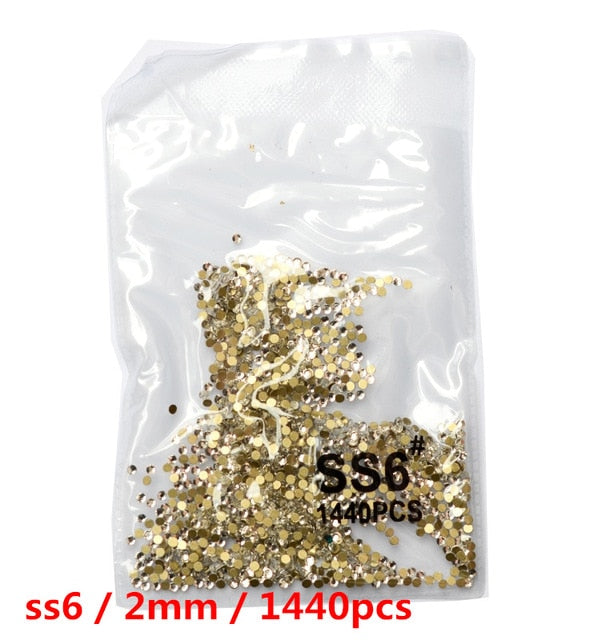 SS3-ss8 1440pcs Clear Crystal AB gold  3D Non HotFix FlatBack Nail Art Rhinestones Decorations Shoes And Dancing Decoration