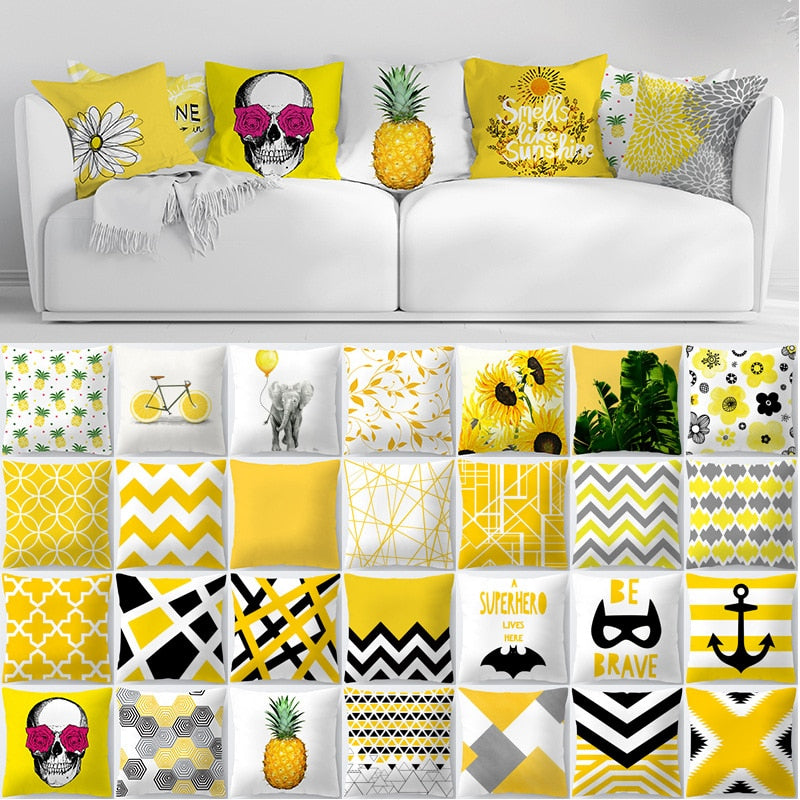 Geometry Yellow Skulls Decorative Pillows Cushion Cover 45x45 Summer Pillowcase Home Decor Sofa Living Room Pillow Cases 10474