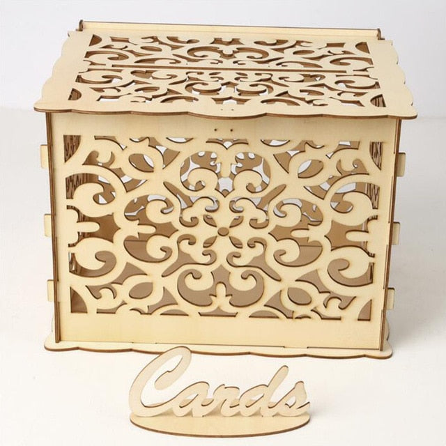 Wedding Card Boxes Wooden Box Wedding Supplies DIY Couple Deer Bird Flower Pattern Grid Business Card Wooden Box