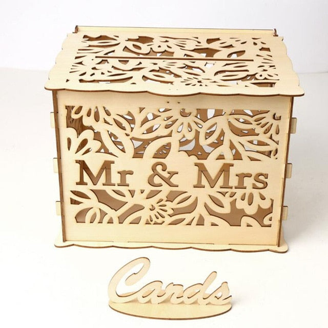 Wedding Card Boxes Wooden Box Wedding Supplies DIY Couple Deer Bird Flower Pattern Grid Business Card Wooden Box