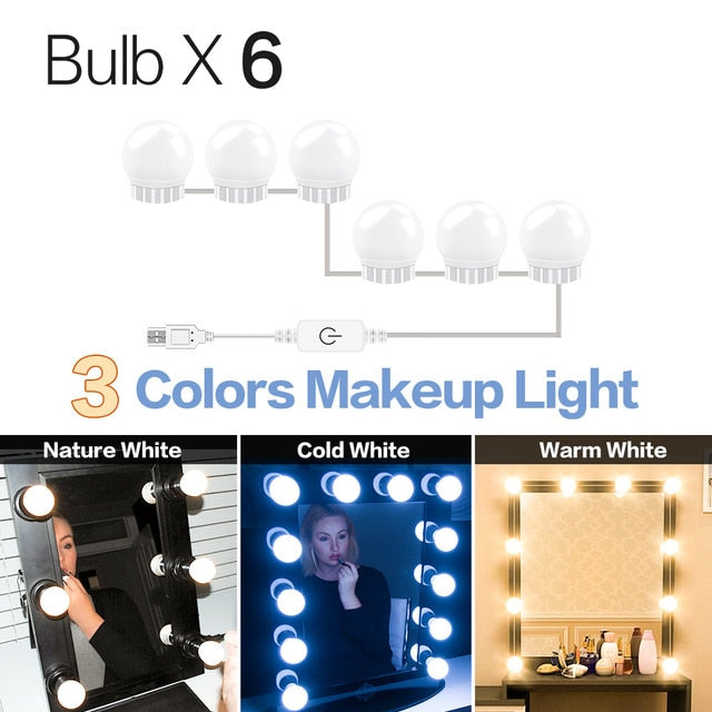 USB LED 12V Makeup Lamp Wall Light Beauty 2 6 10 14 Bulbs Kit For Dressing Table Stepless Dimmable Hollywood Vanity Mirror Light