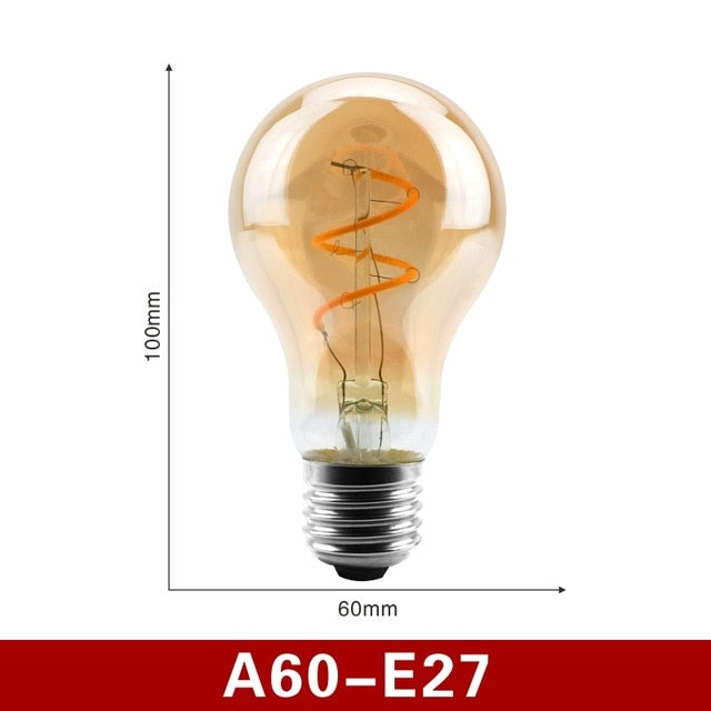 E14 E27 Retro LED Spiral Filament Light Bulb 4W Warm Yellow 220V C35 A60 T45 ST64 T185 T225 G80 G95 G125 Vintage Edison Lamp