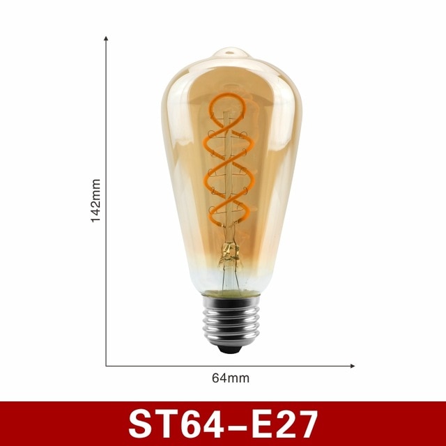 E14 E27 Retro LED Spiral Filament Light Bulb 4W Warm Yellow 220V C35 A60 T45 ST64 T185 T225 G80 G95 G125 Vintage Edison Lamp