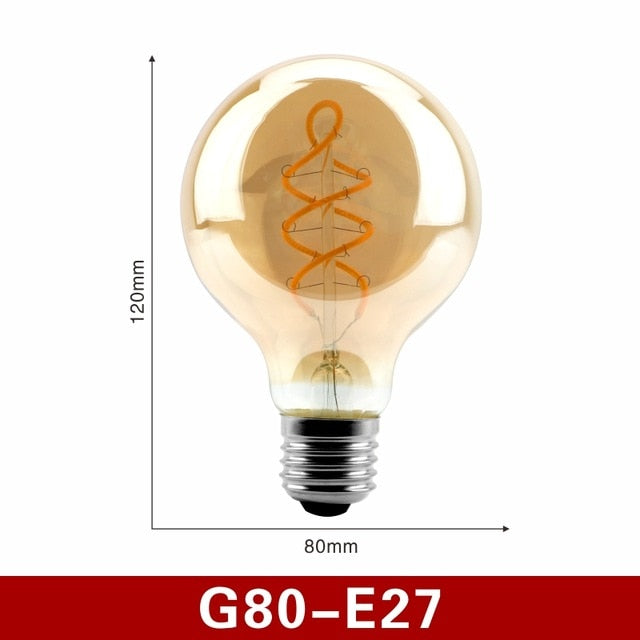 E14 E27 Retro LED Spiral Filament Light Bulb 4W Warm Yellow 220V C35 A60 T45 ST64 T185 T225 G80 G95 G125 Vintage Edison Lamp