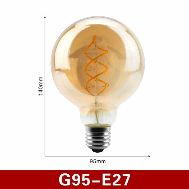 E14 E27 Retro LED Spiral Filament Light Bulb 4W Warm Yellow 220V C35 A60 T45 ST64 T185 T225 G80 G95 G125 Vintage Edison Lamp