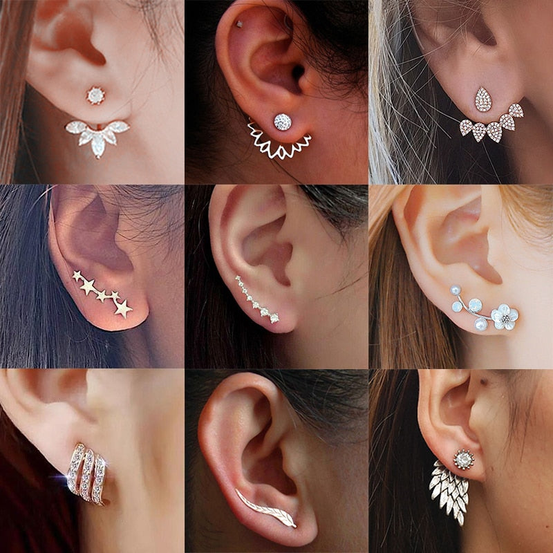 Hot Crystal Flower Stud Earrings for Women Fashion Jewelry Gold Silver Rhinestones Earrings Gift for Party and Best Friend