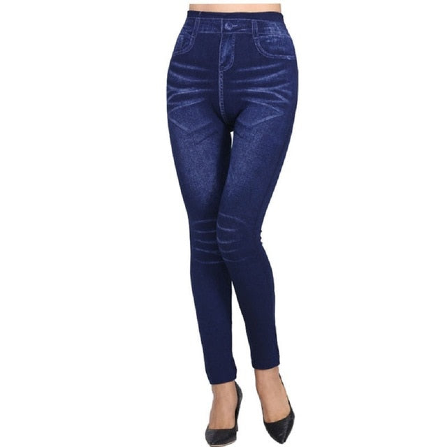 Fashion Slim Women Leggings Plus size Faux Denim Jeans Leggings Long Pocket Printing Summer Leggings Casual Pencil Pants