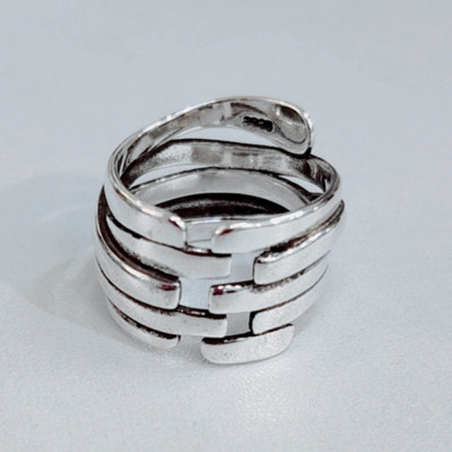High Quality Fashion 925 Sterling Silver Geometric Layer Smile Face Adjustable  Rings For Women Wholesale Jewelry