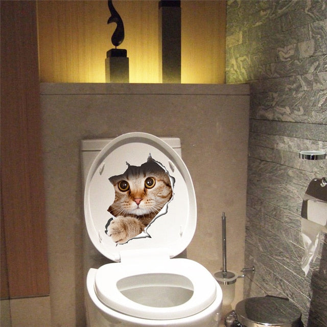 Cat Vivid 3D Smashed Switch Wall Sticker Bathroom Toilet Kicthen Decorative Decals Funny Animals Decor Poster PVC Mural Art