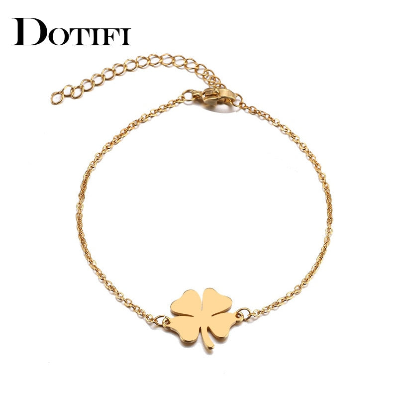 DOTIFI For Women Stainless Steel Bracelet  Lucky Clover Gold and Silver Color Pulseira Feminina Lover Engagement Jewelry