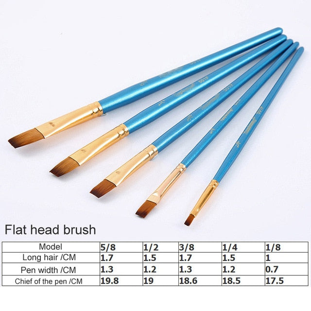 Artist Paint Brush Set 5Pcs High Quality Nylon Hair Wood Black Handle Watercolor Acrylic Oil Brush Painting Art Supplies