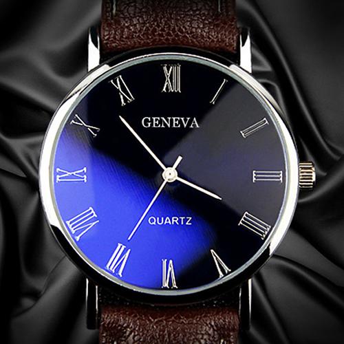 Men Watch Roman Numerals Blu-Ray Faux Leather Band Quartz Analog Business Wrist Watch montre homme часы мужские наручные