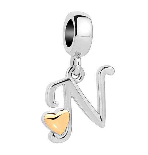 Golden Small Love Lucky Letter A-Z Pendant Charm Bead fit Pandora  charm bracelet female genuine DIY jewelry making