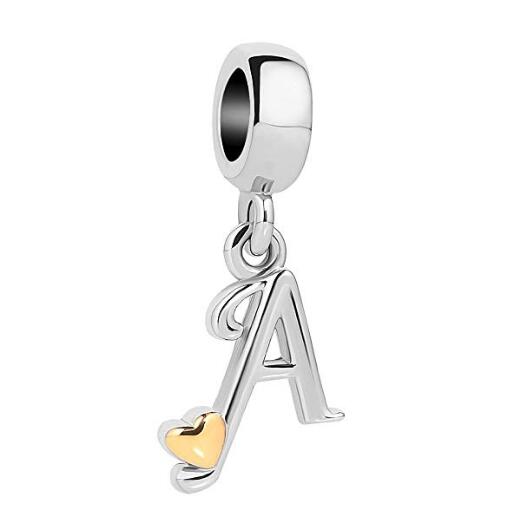 Golden Small Love Lucky Letter A-Z Pendant Charm Bead fit Pandora  charm bracelet female genuine DIY jewelry making