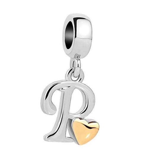 Golden Small Love Lucky Letter A-Z Pendant Charm Bead fit Pandora  charm bracelet female genuine DIY jewelry making