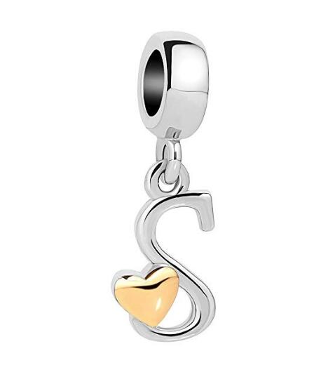 Golden Small Love Lucky Letter A-Z Pendant Charm Bead fit Pandora  charm bracelet female genuine DIY jewelry making