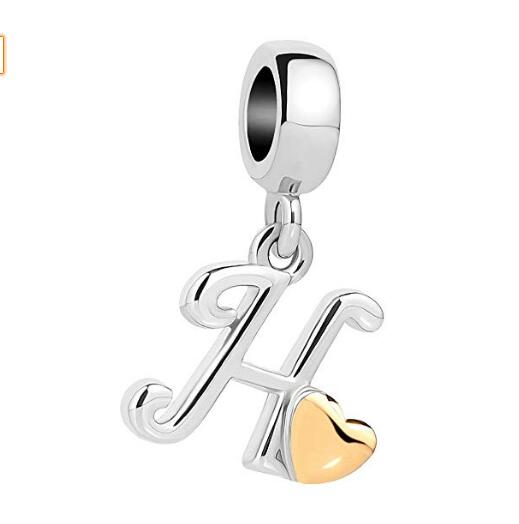 Golden Small Love Lucky Letter A-Z Pendant Charm Bead fit Pandora  charm bracelet female genuine DIY jewelry making