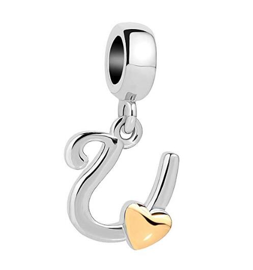 Golden Small Love Lucky Letter A-Z Pendant Charm Bead fit Pandora  charm bracelet female genuine DIY jewelry making