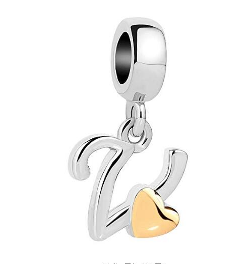 Golden Small Love Lucky Letter A-Z Pendant Charm Bead fit Pandora  charm bracelet female genuine DIY jewelry making