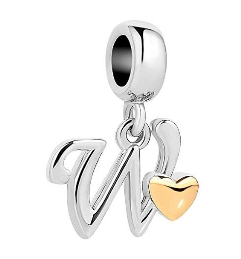 Golden Small Love Lucky Letter A-Z Pendant Charm Bead fit Pandora  charm bracelet female genuine DIY jewelry making