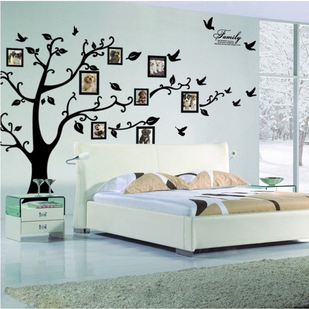 Free Shipping:Large 200*250Cm/79*99in Black 3D DIY Photo Tree PVC Wall Decals/Adhesive Family Wall Stickers Mural Art Home Decor