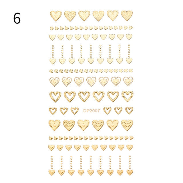 Gold 3D Nail Art Stickers Adhesive Geometric Mixed Design Decals Nail Tips Decoration Manicuring Supplies