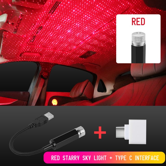 Car Roof Star Light Interior LED Starry Laser Atmosphere Ambient Projector USB Auto Decoration Night Home Decor Galaxy Lights