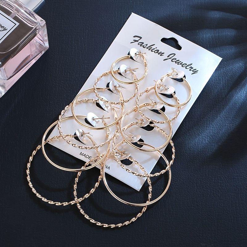 6 Pairs/set 2020 New Fashion Round Circle Hoop Earrings Set For Women Girl Punk Style Brincos Round Earrings Party Jewelry Gift