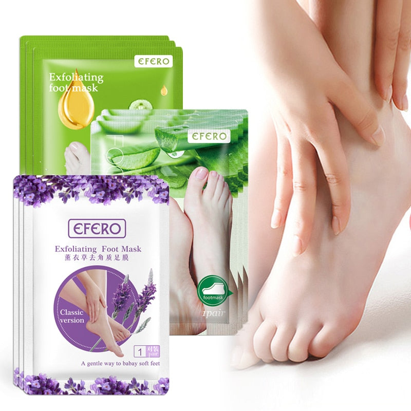 EFERO 6pcs=3pair Lavender/Aloe Foot Mask Remove Dead Skin  Heels Foot Peeling Mask for Legs Exfoliating Socks for Pedicure Socks