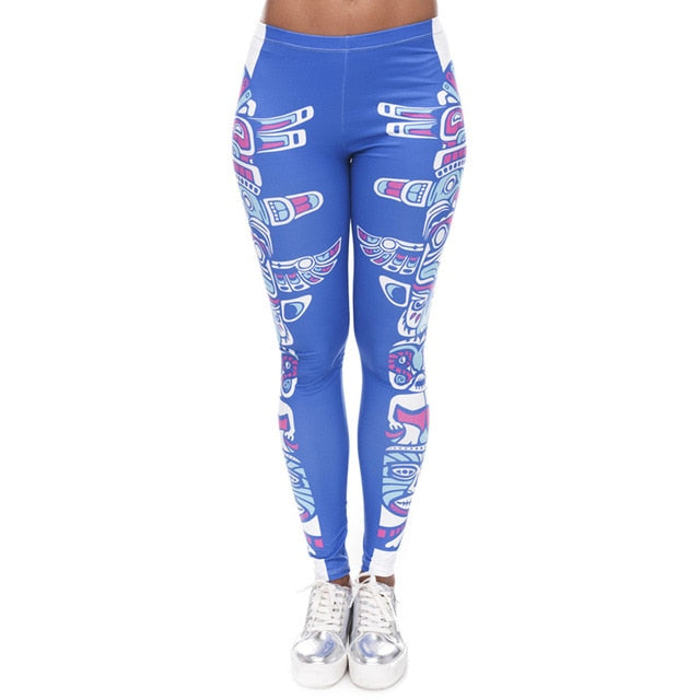 Brands Women Fashion Legging Aztec Round Ombre Printing leggins Slim High Waist  Leggings Woman Pants