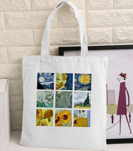 Van Gogh Shopping Bag Graphic Tote Harajuku Shopper Bag Women Canvas Shoulder Bag Female Ulzzang Funny Eco Large-capacity