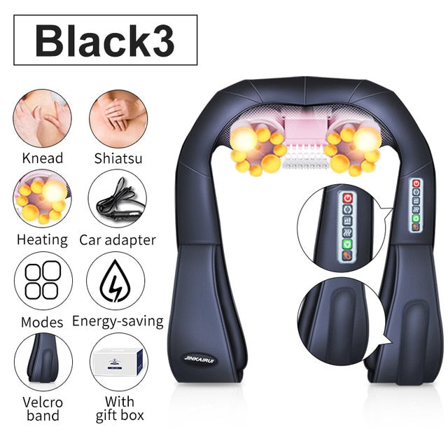 (with Gift Box) JinKaiRui U Shape Electrical Shiatsu Back Neck Shoulder Body Massager Infrared Heated Kneading Car/Home Massager